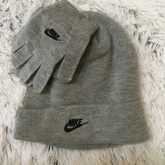 Nike gray with black logo hat and glove set unisex youth NWT - Picture 1 of 9